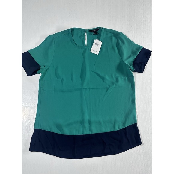 Banana Republic Tops - Banana Republic Women's Short Sleeve Green Blouse Contrasting Trim Navy Sz Small